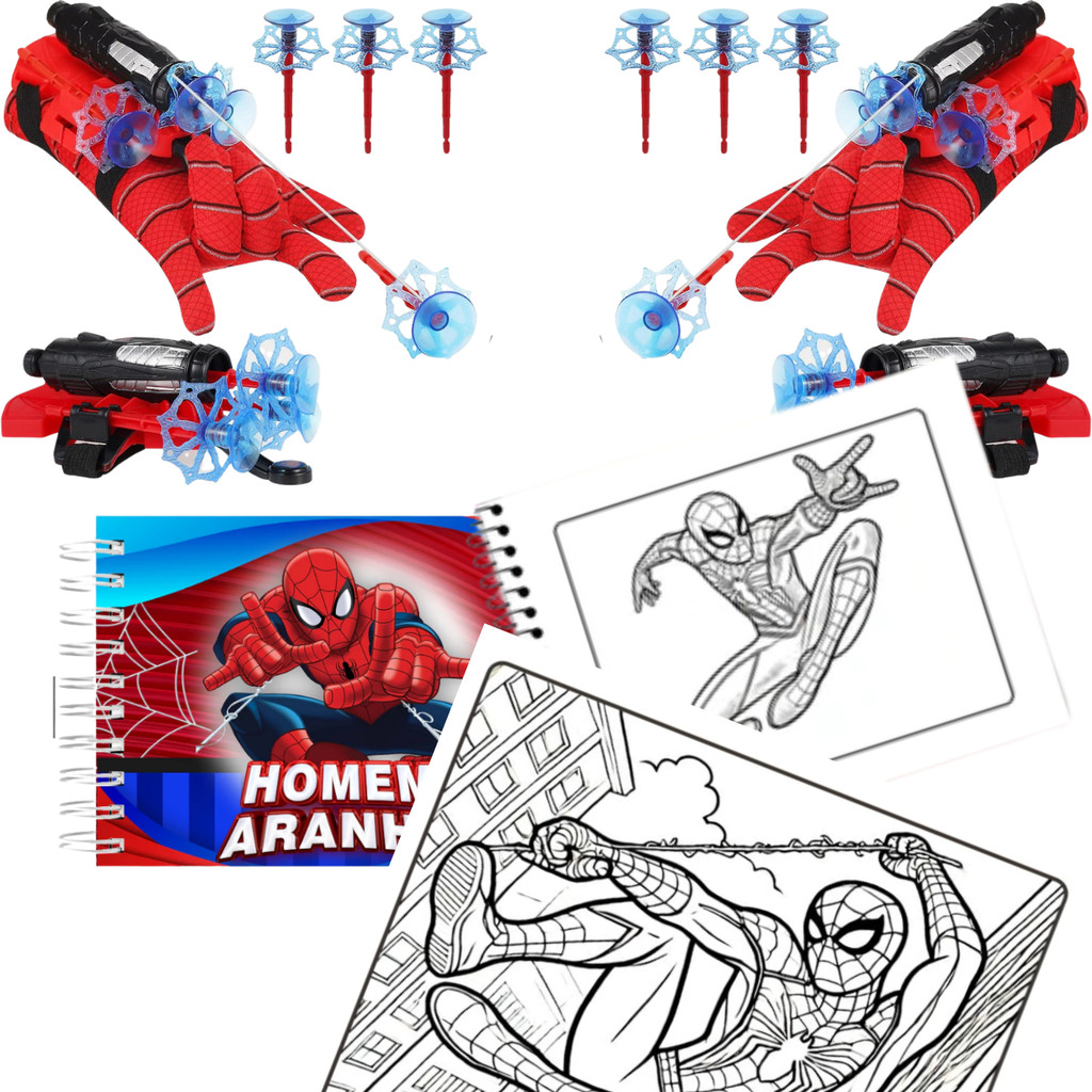 Kit Livro Para Colorir + 1x Luvas Lança Dardos |  Bola + 1 Livro Homem Aranha Mascara + Livro Spider Presente Menino