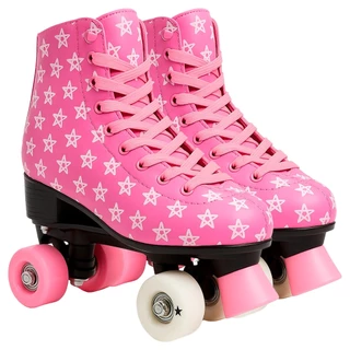 Patins Infantil Rosa Estilo Retrô Quad 4 Rodas Freio Dianteiro Estampa Stars Clássica - Dm Toys