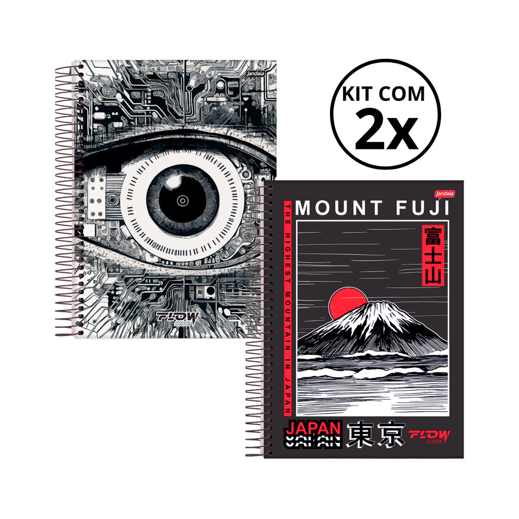 Kit 02 Cadernos Universitário 20 Matérias 320 Folhas Flow - Jandaia CAPA:Olho/Japão em Oferta na Shopee