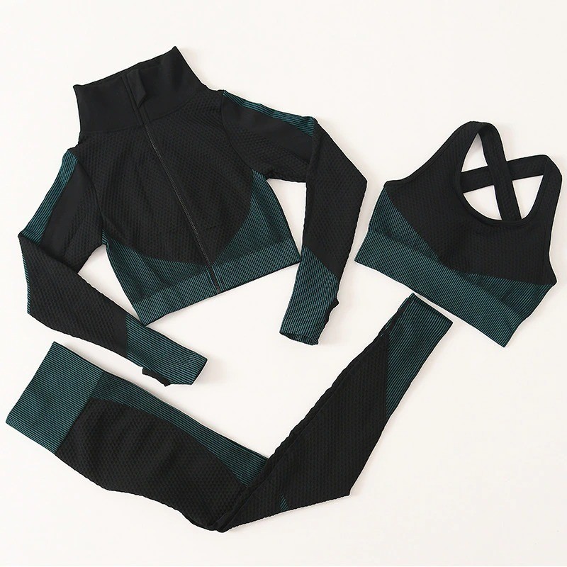 Conjunto Academia Fitness Legging Mais Top E Blusa 3 Peças