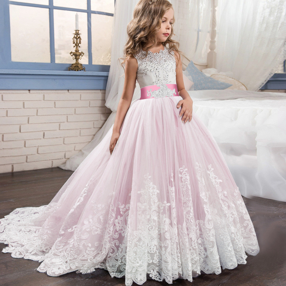 Crianças vestido de princesa vestido menina fofo gaze aniversário anfitrião passarela flor menina vestido de casamento P