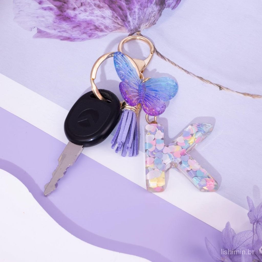 Az Inglês Resina Carta Chaveiro Pingente Homens Mulheres Bolsa Pingente Chaveiro