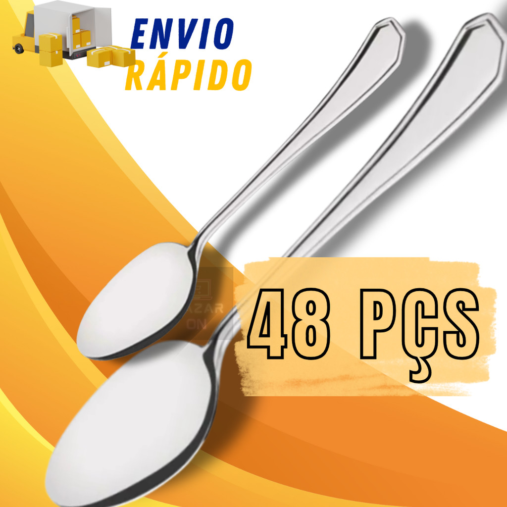Kit 48 Peças Colher De Sobremesa + Colher De Mesa Conjunto De Talheres Aço Inox Completo Inox Kit