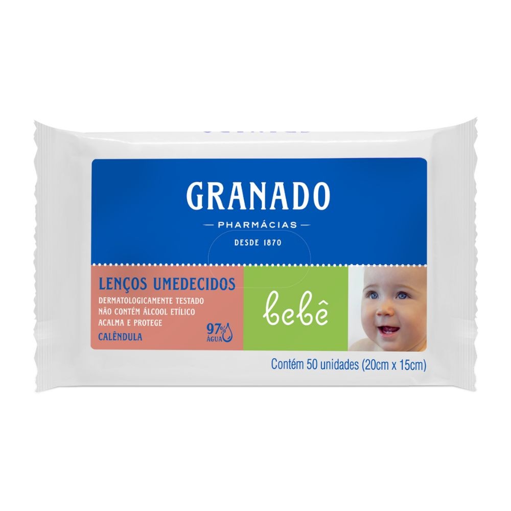 Lenço Umedecido Granado Bebê Calêndula 50 Unidades - Mom & Baby