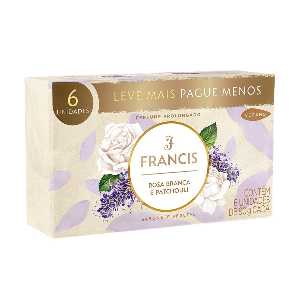 Sabonete Francis Clássico Rosa Branca e Patchouli 6 Unidades com 90g Cada - Beauty
