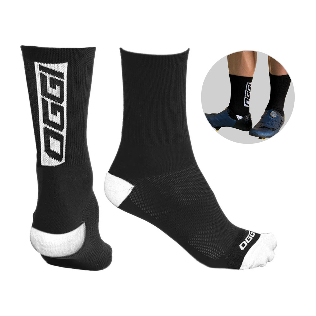 Meia Ciclismo Bike Esporte Cano Médio Unissex Oggi Original Preto/Branco 38-43