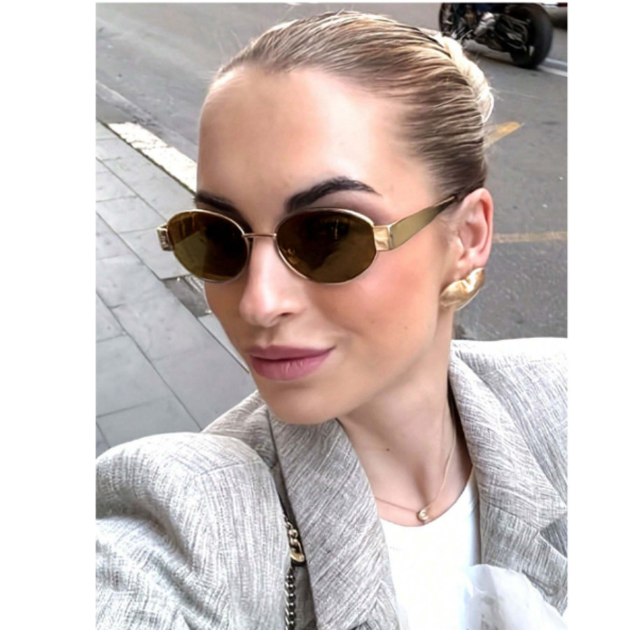 Óculos de Moda Vintage Oval para Mulheres, Armação de Metal Pequena, Óculos de Moda Femininos, Acessórios de Praia