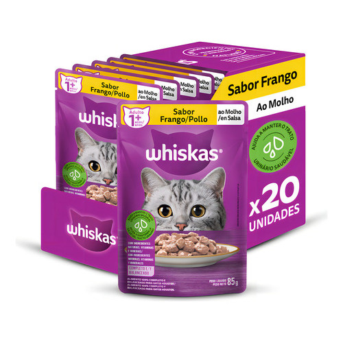 Whiskas Pedaços Frango Ao Molho Caixa Pack 85g 20 Unidades