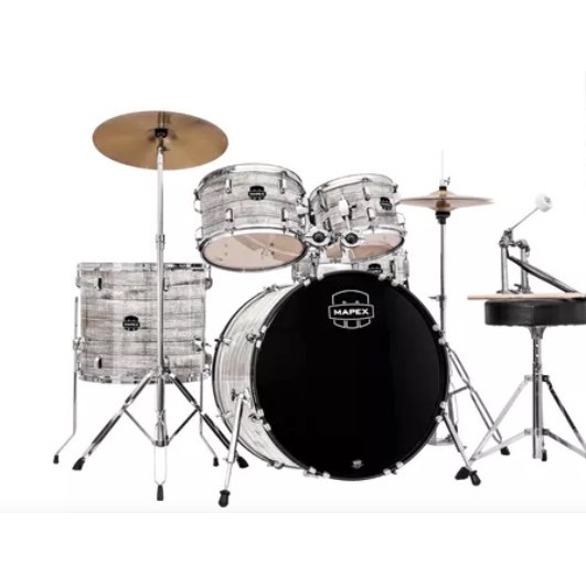 Imagem Bateria Mapex Bumbo 18x16 Comet Madeira Poplar 5 Peças Branco Rajado com Baquetas