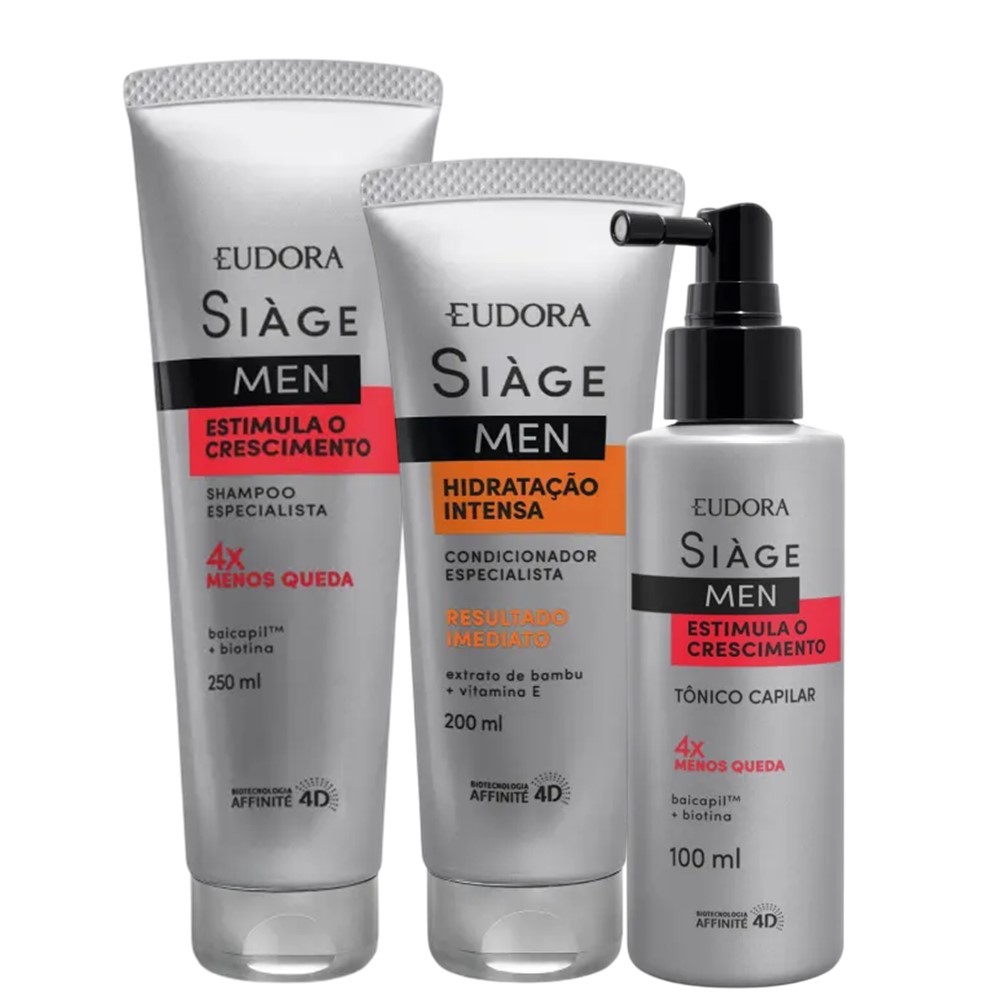 Kit Shampoo e Tônico Antiqueda com Condicionador Hidratação Masculino Crescimento Eudora Siàge Men