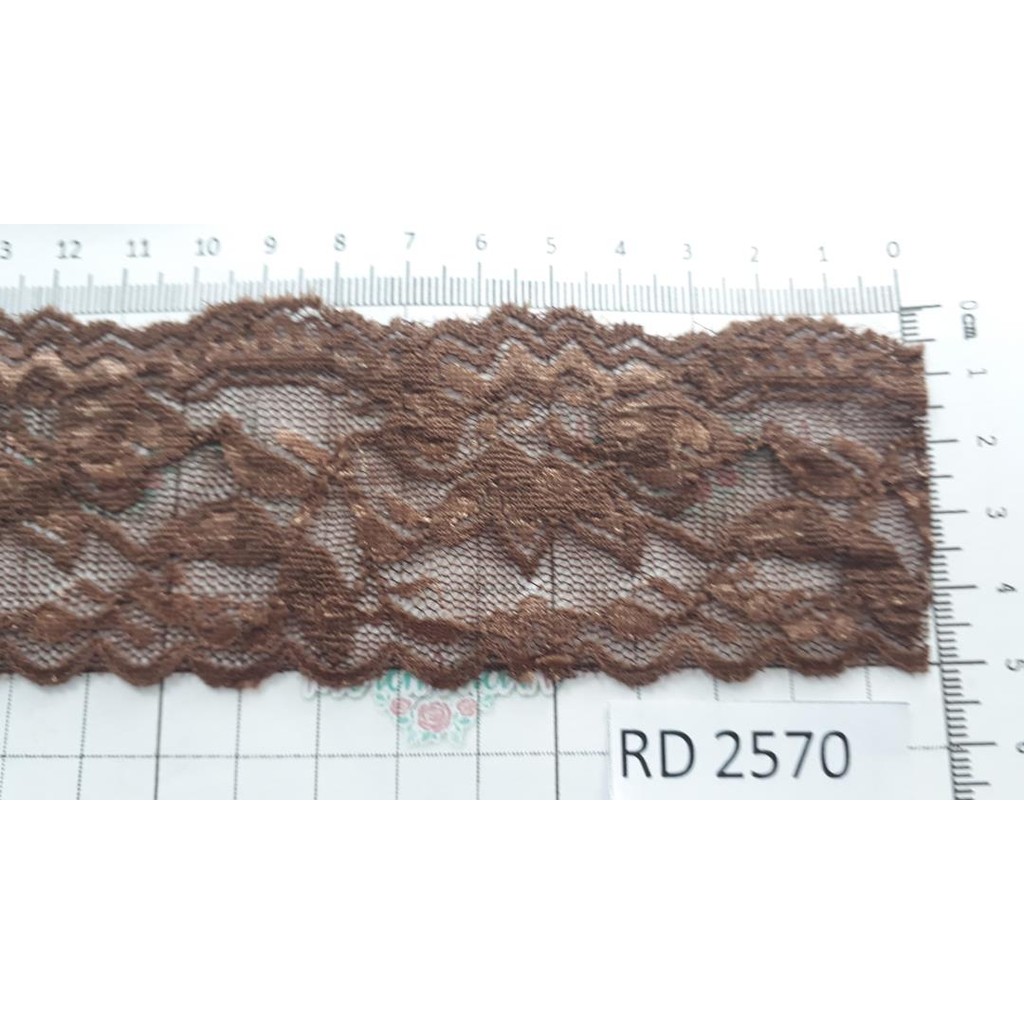 Renda com elastano - o metro - 5,5 cm larg - Marrom 	2570 001 85A11 em Oferta na Shopee