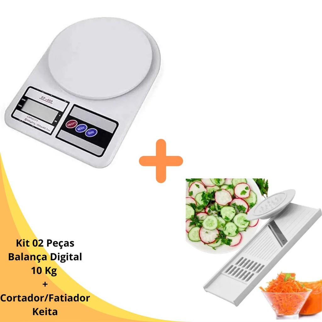 Kit Balança Digital Precisão Dieta Gourmet Nutrição 10 Kg + Cortador Fatiador Ralador  Keita - NEW