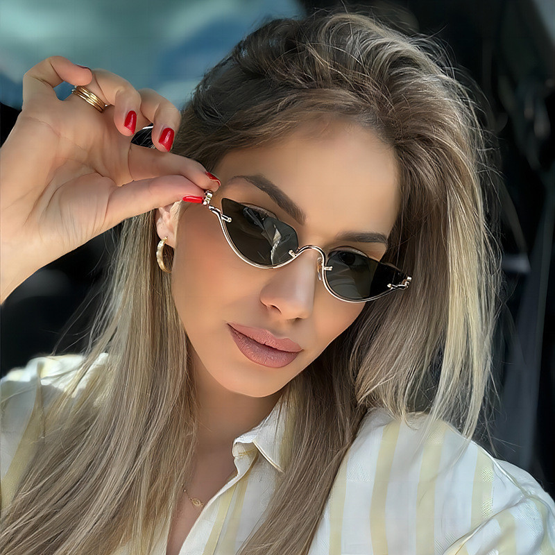 Novo Olho De Gato Metal Óculos De Sol Moda Gradiente Cor Decorativos Femininos Férias Ao Ar Livre Uv400 em Oferta na Shopee