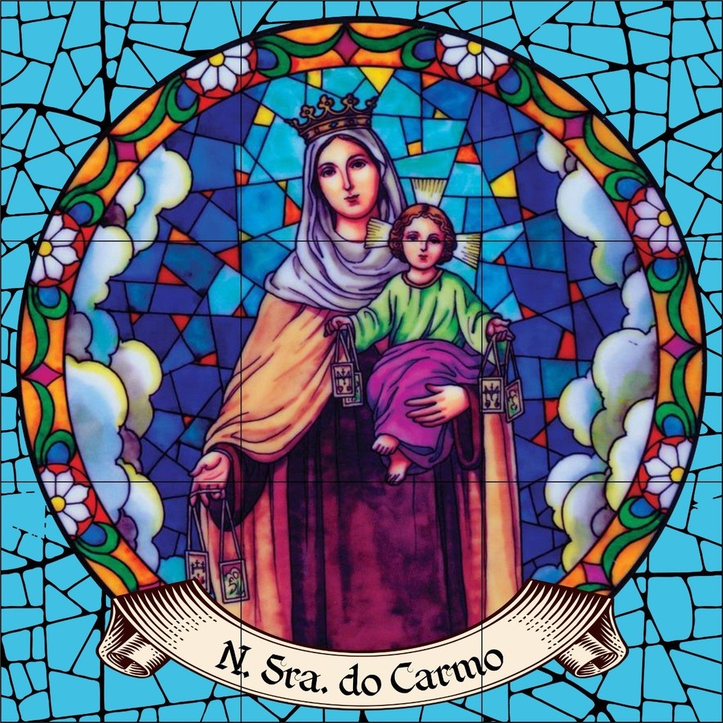 Quadro Nossa Senhora Do Carmo Estilo Vitral 100% Azulejo
