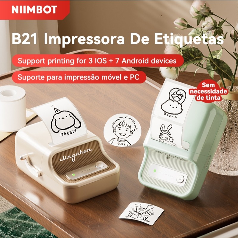 Impressora de Etiquetas Térmicas Portátil Niimbot B21/B1/B21Pro com Bluetooth, Sem Necessidade de Tinta em Oferta na Shopee