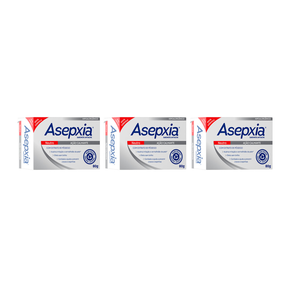 Kit com 3 Asepxia Sabonete Neutro 80g em Oferta na Shopee
