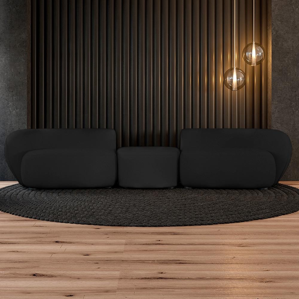 Sofá Versátil Sala de Estar Egito 362cm Modulado Veludo Preto G52 - Gran Belo