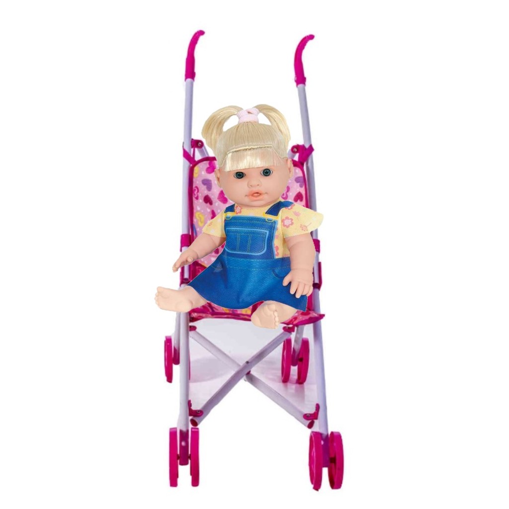 Boneca Bebê Infantil Andressa Faz Xixi Com Carrinho Passeio