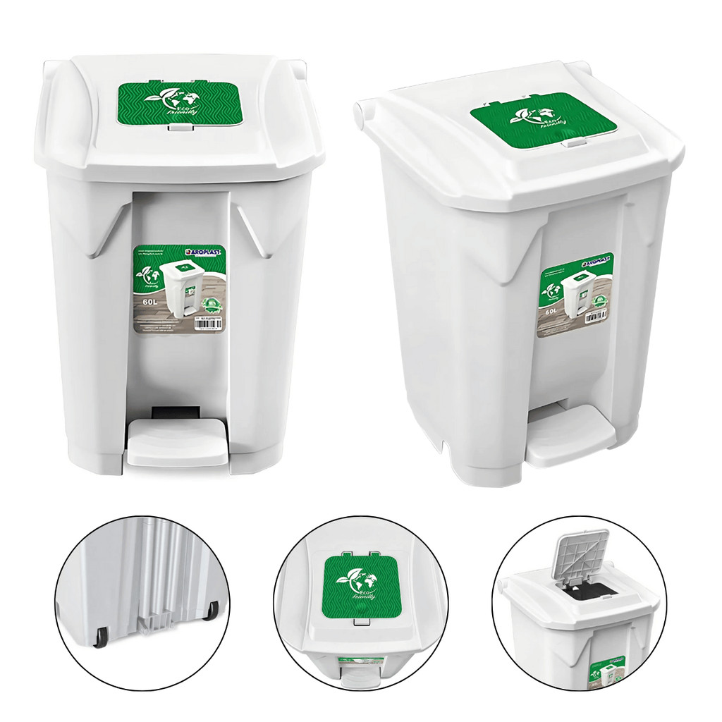 Kit Lixeira 60 Litros Branca ARQPLAST Cesto Grande Com Rodas, Pedal e Tampa Click / Jogo 60L em Oferta na Shopee
