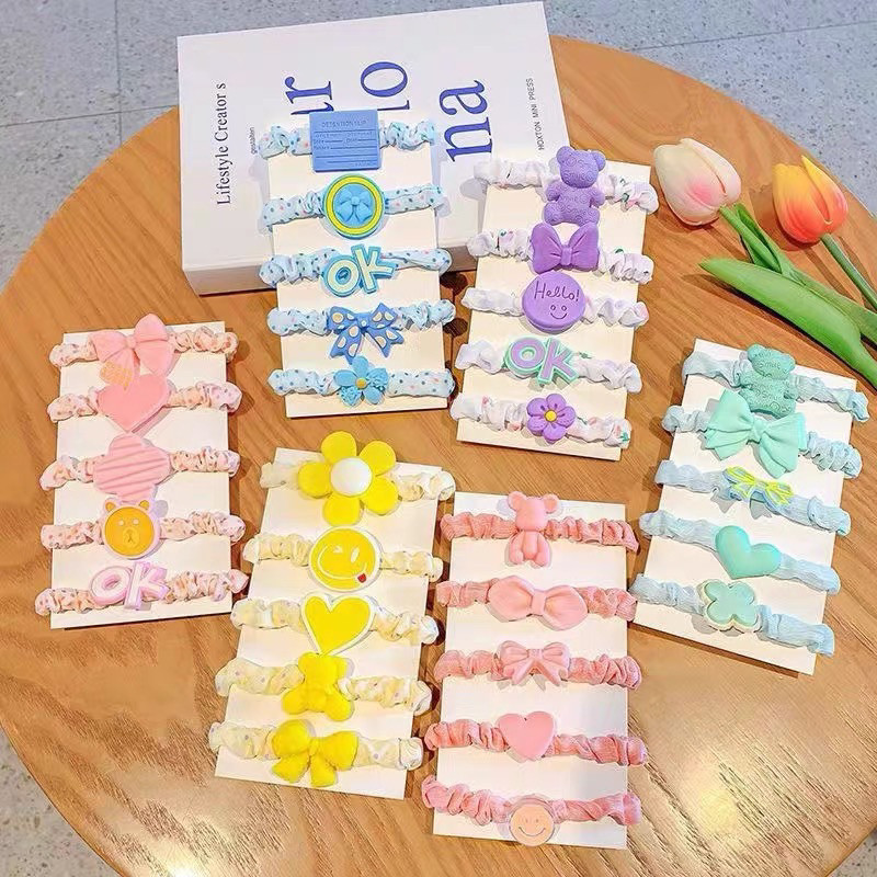 Kit 2x5pçs/Conjunto Fofo Desenho Animado De Elástico Infantil Doce Floral Faixa De Coração Meninas Laços De Cabelo em Oferta na Shopee