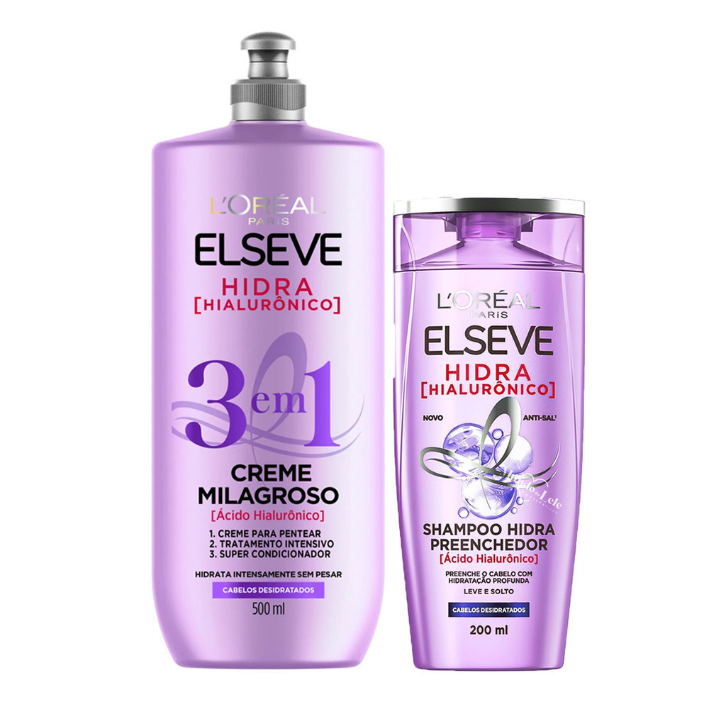 SHAMPOO + CREME MILAGROSO 3 EM 1 HIDRA HIALURÔNICO ELSEVE em Oferta na Shopee