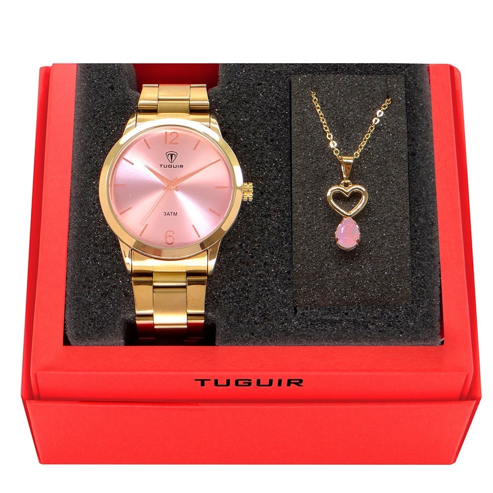 Kit Relogio Feminino Tuguir Analogico TG35047 Dourado