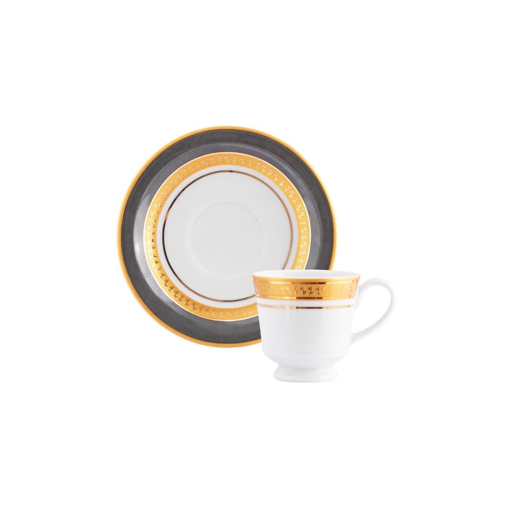 Xicara Café Com Pires 60ml Porcelana Schmidt - Dec. Turmalina Cinza 2443