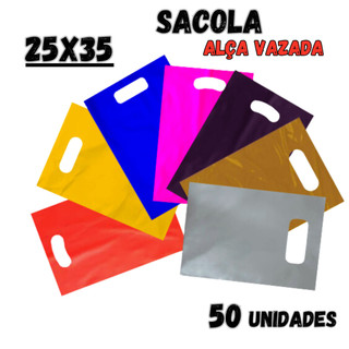 Sacola Boca de Palhaço 25x35 c/50un Sacolinhas Alça Vazada Para Lojas