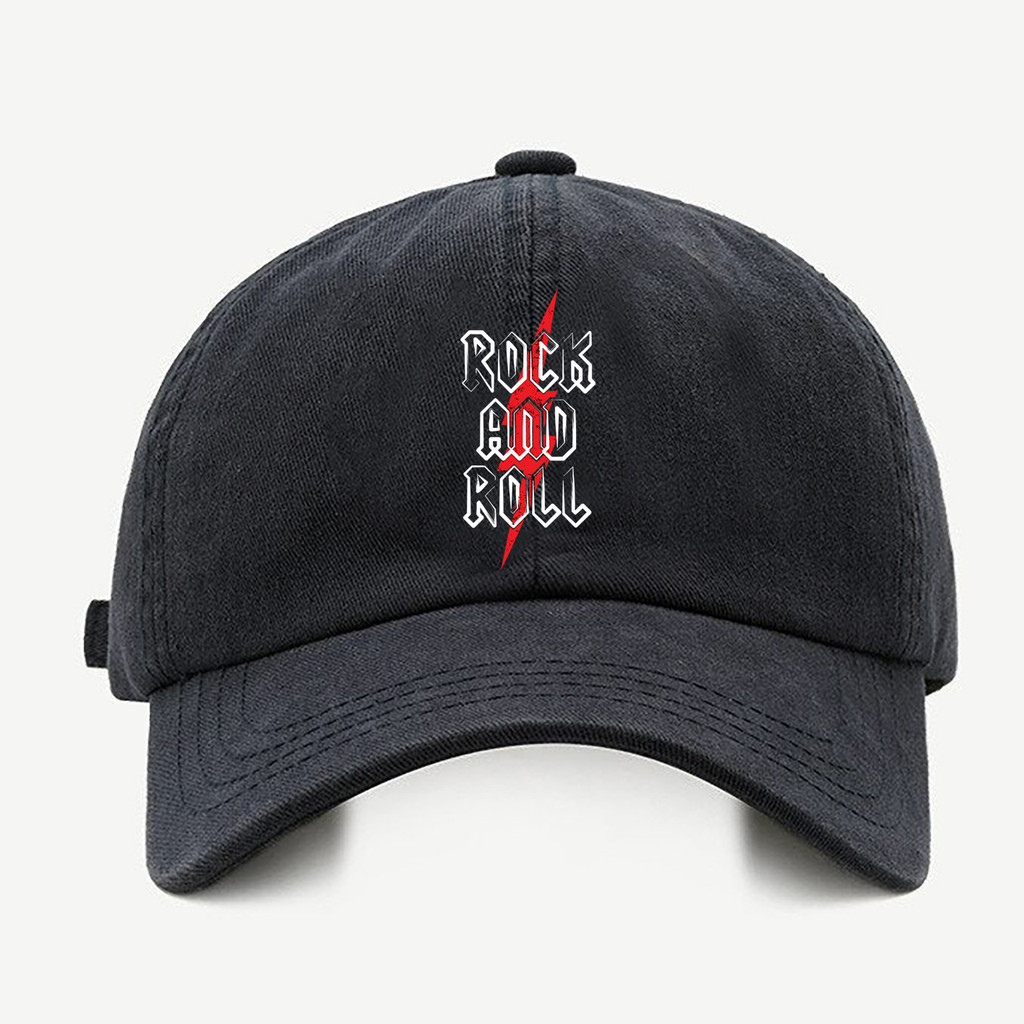 Bone baseball masculino preto Rock And Roll RaioCom regualgem cores bege e branco