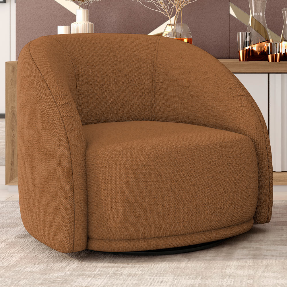 Poltrona Decorativa Giratória Angelina M03 Linho Telha - Lyam Decor