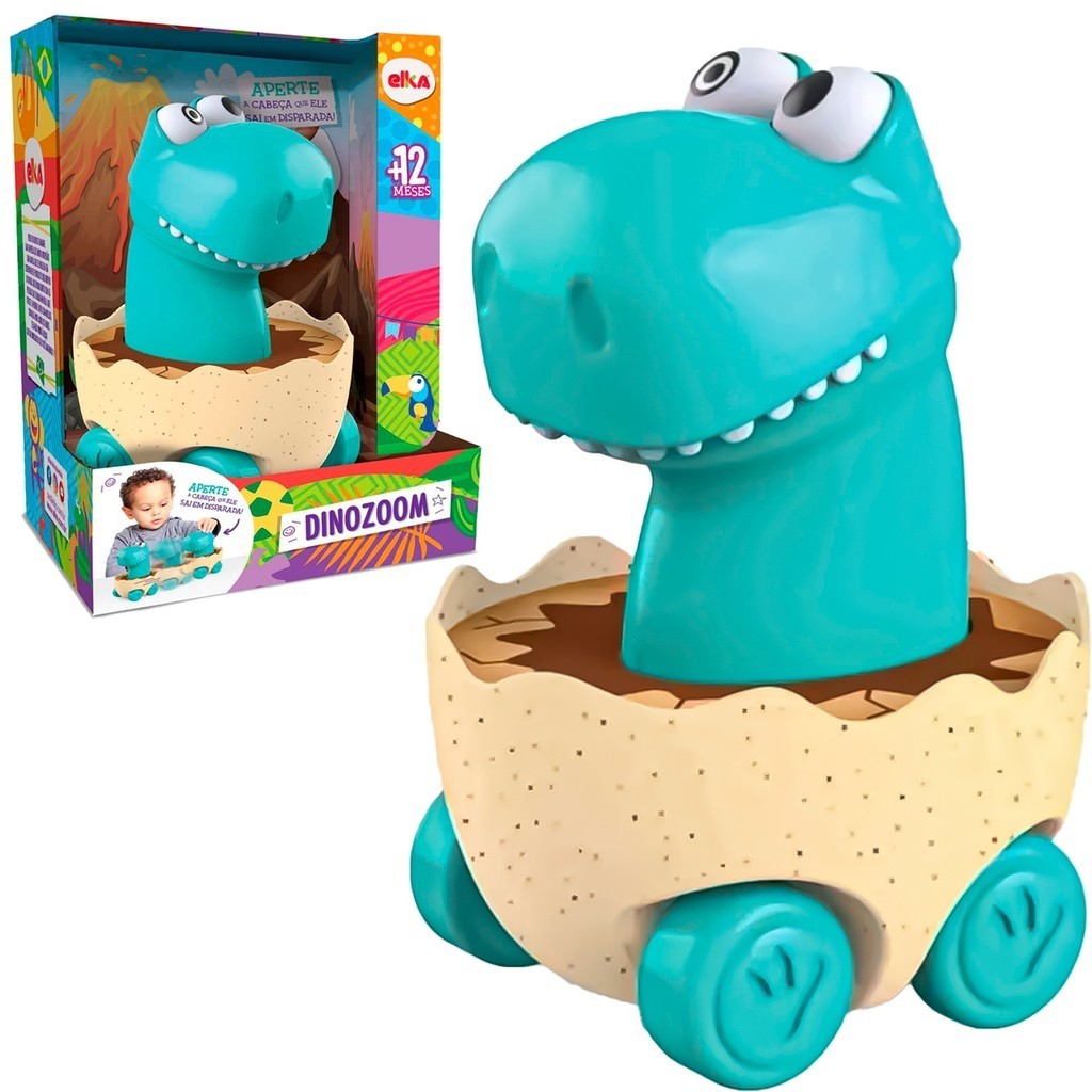 Dinozoom Brinquedo Dinossauro Com Fricção Rodinhas Interativo Divertido Azul - Elka Brinquedos
