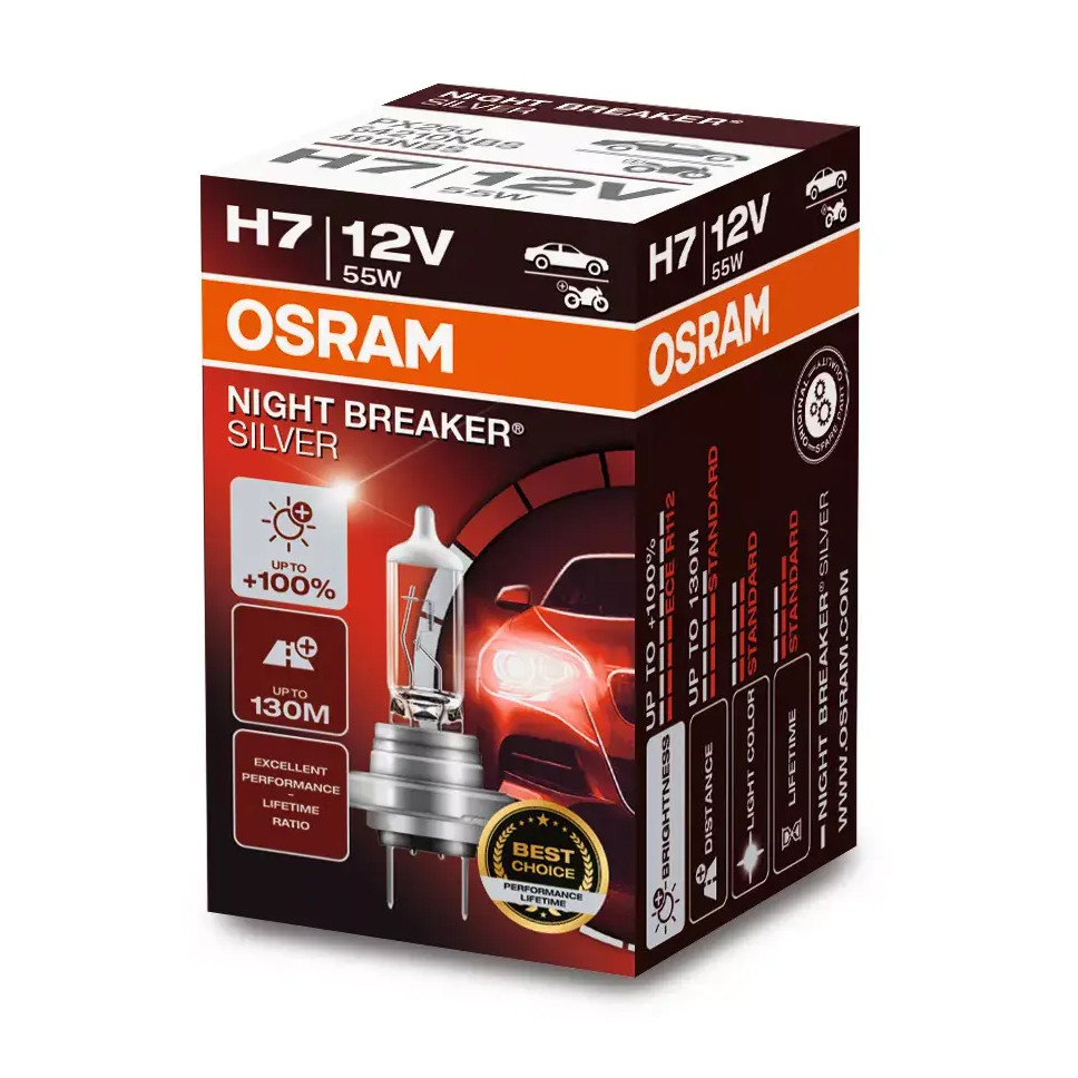 Lâmpada Osram Night Breaker Silver H7 +100% 3200K 12V em Oferta na Shopee
