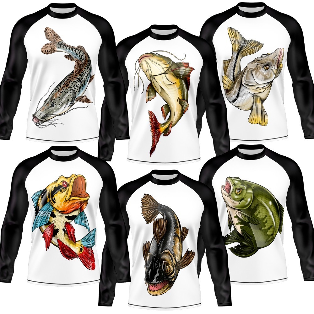 Camiseta Camisa Blusa Pesca Esporte Peixes Com Proteção Uv50+ Tambaqui Tucunare Robalo em Oferta na Shopee