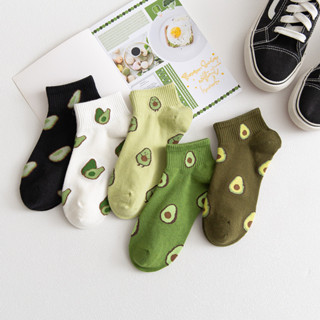 Meias Barco Primavera E Outono Senhoras Abacate Meias Verde Confortável E Versátil Meias Grossas Moda em Oferta na Shopee