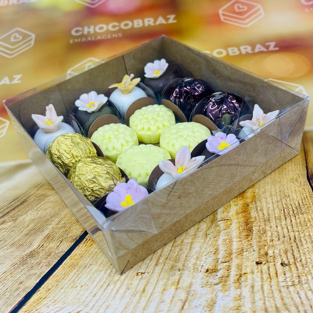 10~50 CAIXA P/16 DOCES KRAFT C/ TAMPA ACETATO 14X14X4 5049 (IDEIA) ESSENCIAL