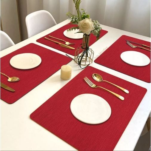 kIT 6 Jogo Americano Juta Vermelho - Impermeável Limpa Facil Pvc