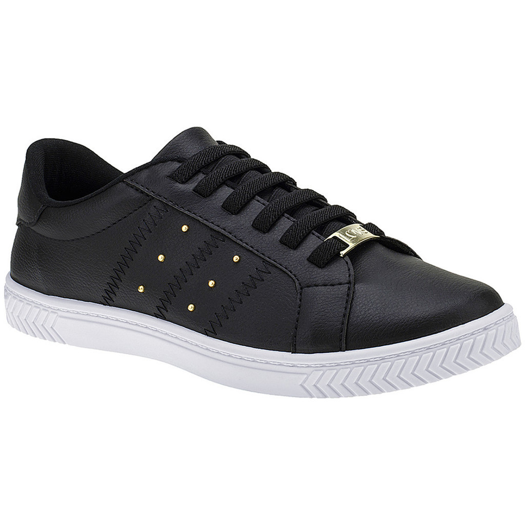 Tênis Casual Feminino Preto Cadarço Elástico Sola Baixa e Leve Calce Fácil 17-046