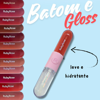 Batom Líquido Matte + Gloss Duo Mood Ruby Rose em Oferta na Shopee