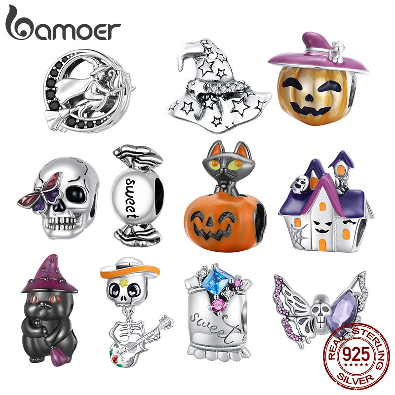 Bamoer 925 Sterling Sliver Charme De Fita De Halloween Pingente De Lanterna De Abóbora Série De Acessórios Para Pulseira em Oferta na Shopee