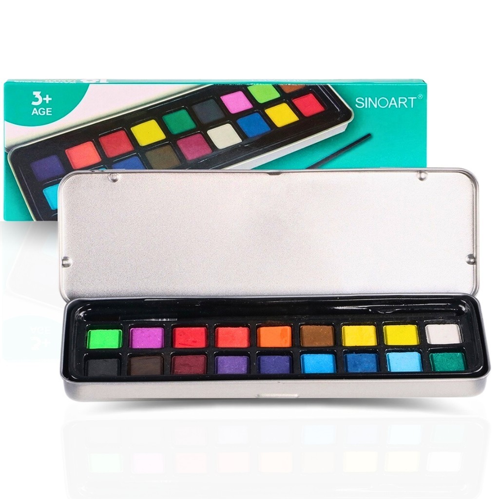 Aquarela em Pastilha Sinoart 18 Cores com Pincel Estojo Artístico Sfp035