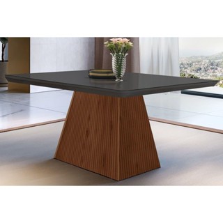 Mesa de Sala Jantar Luna c/Tampo Madeirado Vidro Canto Curvo 120x80cm Grafite/Imbuia Ripado 3D - Vidro Grafite - Rufato em Oferta na Shopee