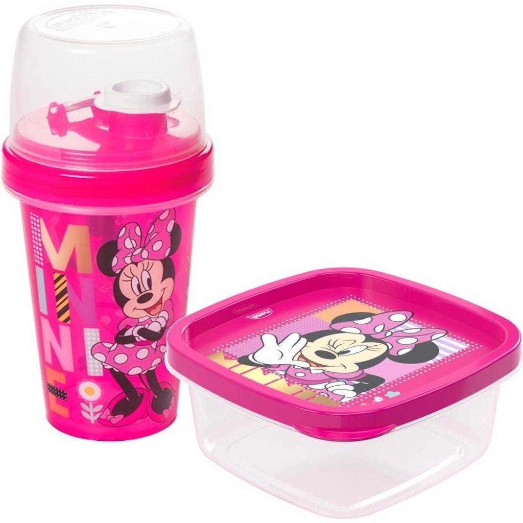 Kit Porta Lanche Escola Passeio Minnie Garrafa e Pote 580ml