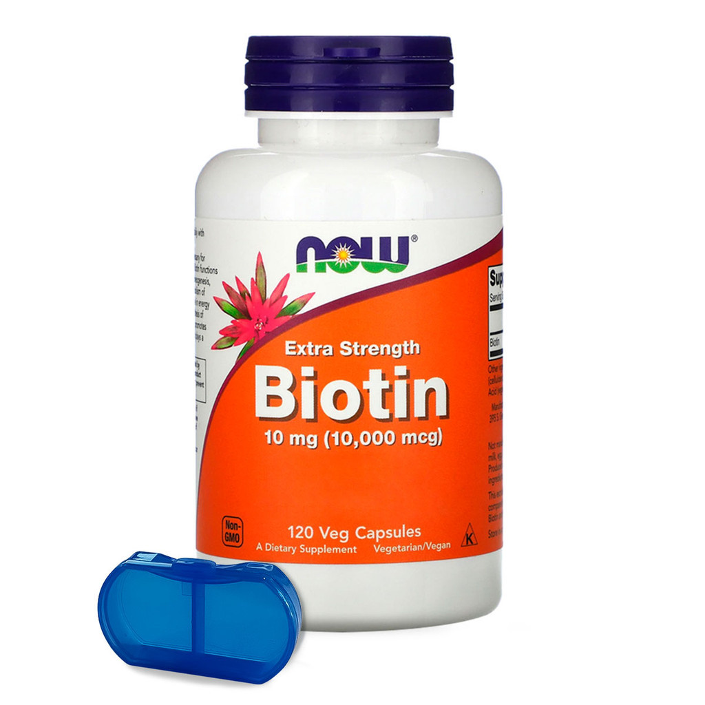 Biotina 10mg Extra Força Now Foods 120 Caps + Porta Cápsulas em Oferta na Shopee
