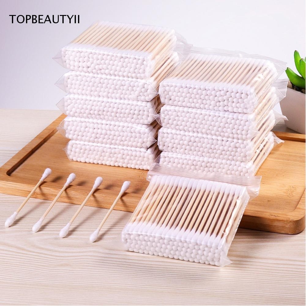 TOPBEAUTY 100 Pcs Cotton Swabs , Algodão Sem Cloro Com Dupla Ponta , Hipoalergênico Facial 100 % Q-Tip Limpeza Diária