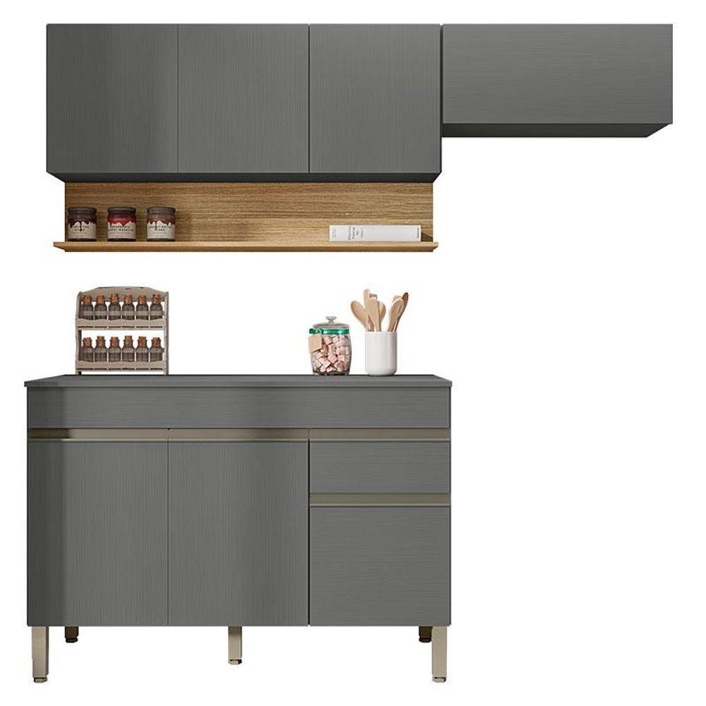 Cozinha Modulada Line Composição 5 Gris Freijó - Kits Paraná em Oferta na Shopee