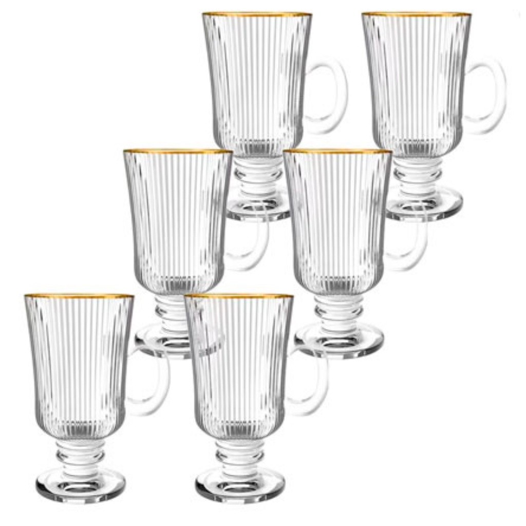 Conjunto 6 Canecas Irish Xícara 230ml Filete Dourado café vidro cappuccino Dolce Nespresso...