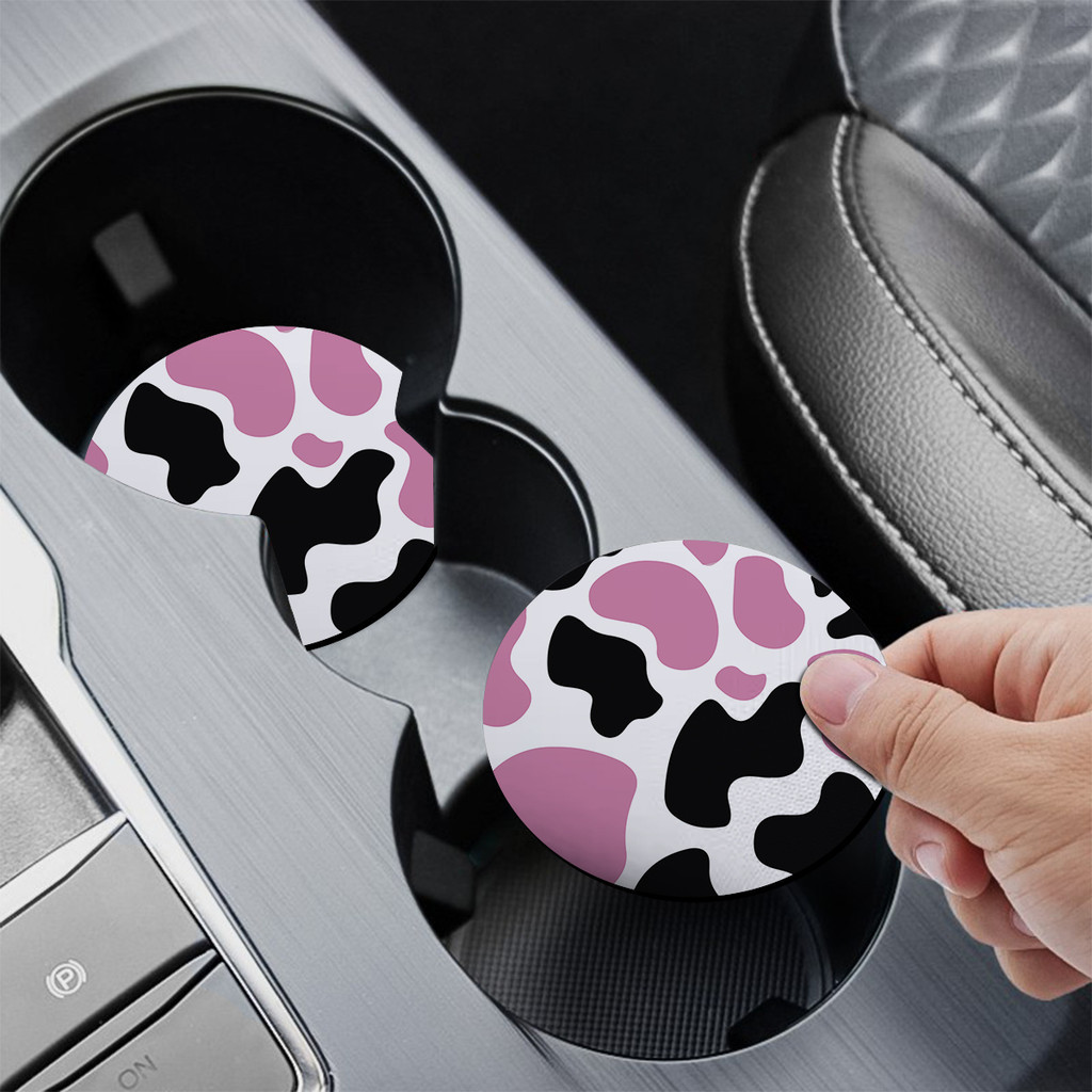 Porta Copo para Carro Vaca Leiteira Manchas Rosa