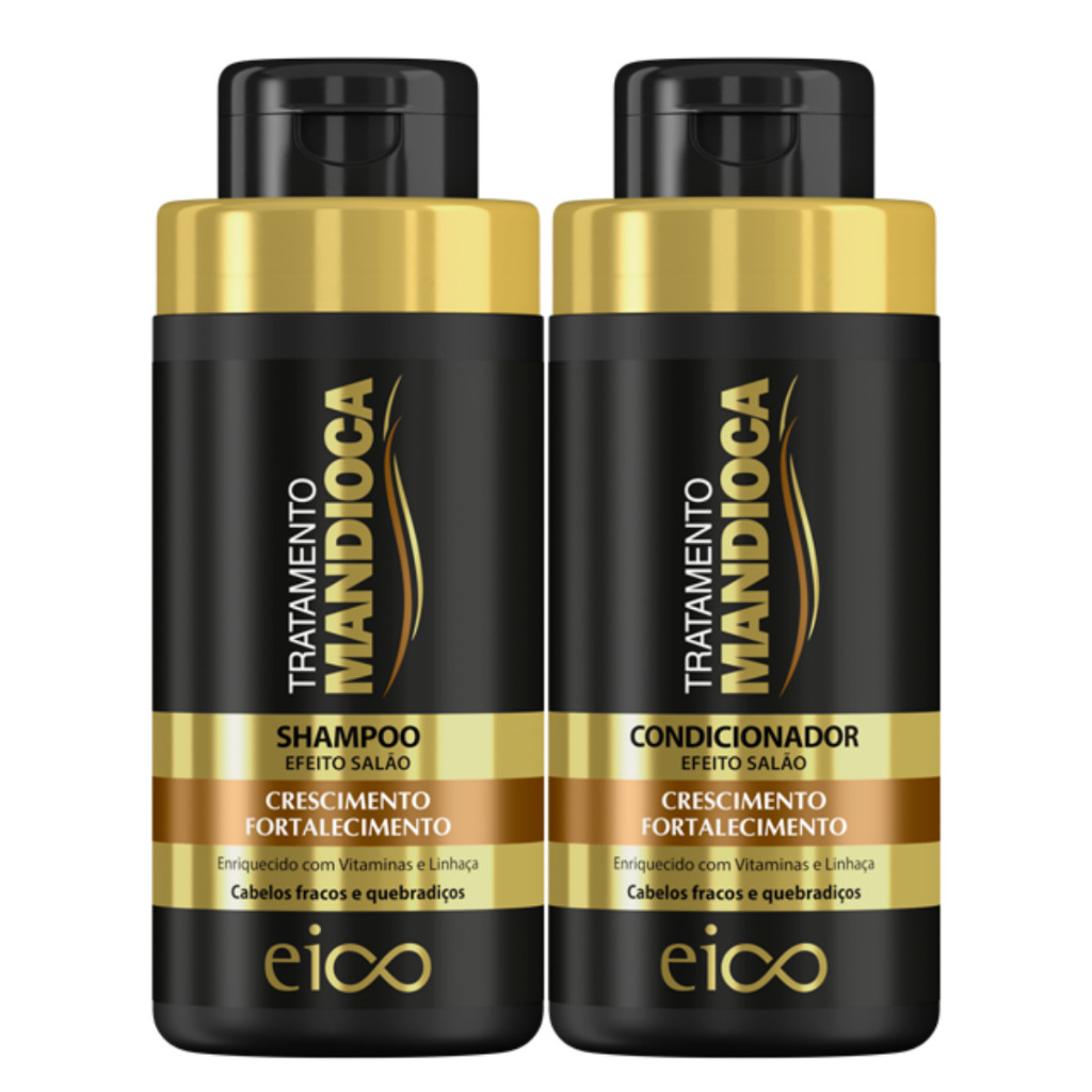Eico Tratamento Mandioca Shampoo Sem Sal 450ml e Condicionador 400ml Leave-in Fortalecimento Crescimento