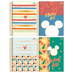 Caderno Universitário Capa Dura 1 Matéria 80 Folhas Mickey Arts Jandaia - Pacote Com 4 Unidades
