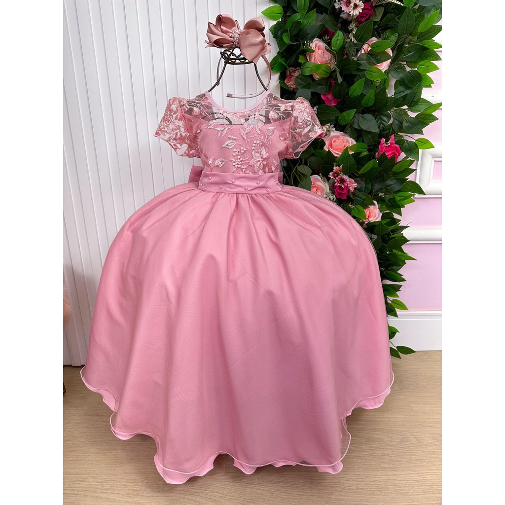 Vestido Giovanella Giovanela Mariza Longo Rose Casamento Formatura Noiva Batizado Elegante Luxo Clássico Cerimônia Festa Formal Princesa Sofisticado Delicado Glamouroso Chic Tradicional Romântico Solene Infantil Juvenil Festa Casual Menina